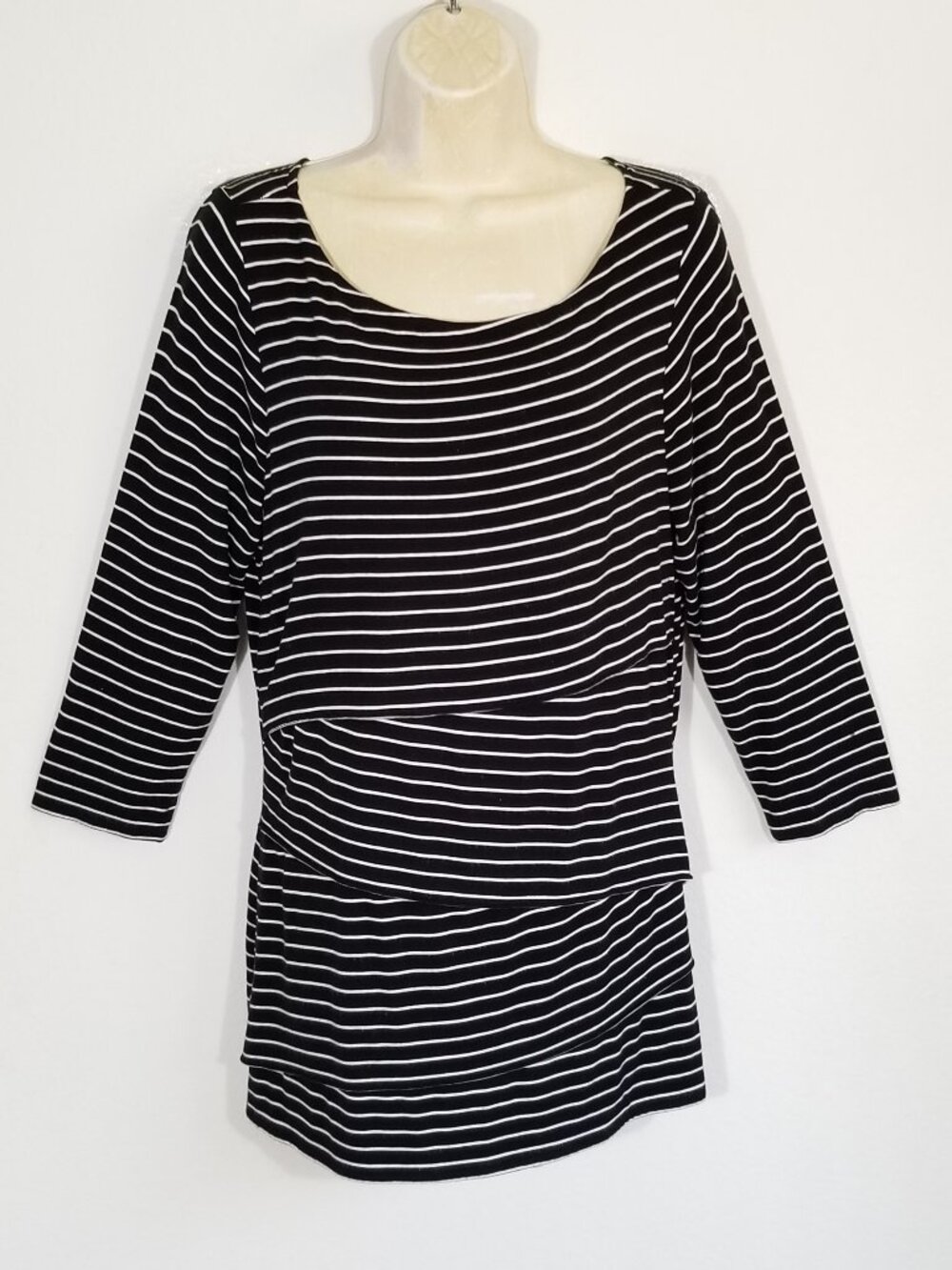 WHBM Asymmetrical Tiered Blouse Top Striped 7062E1M